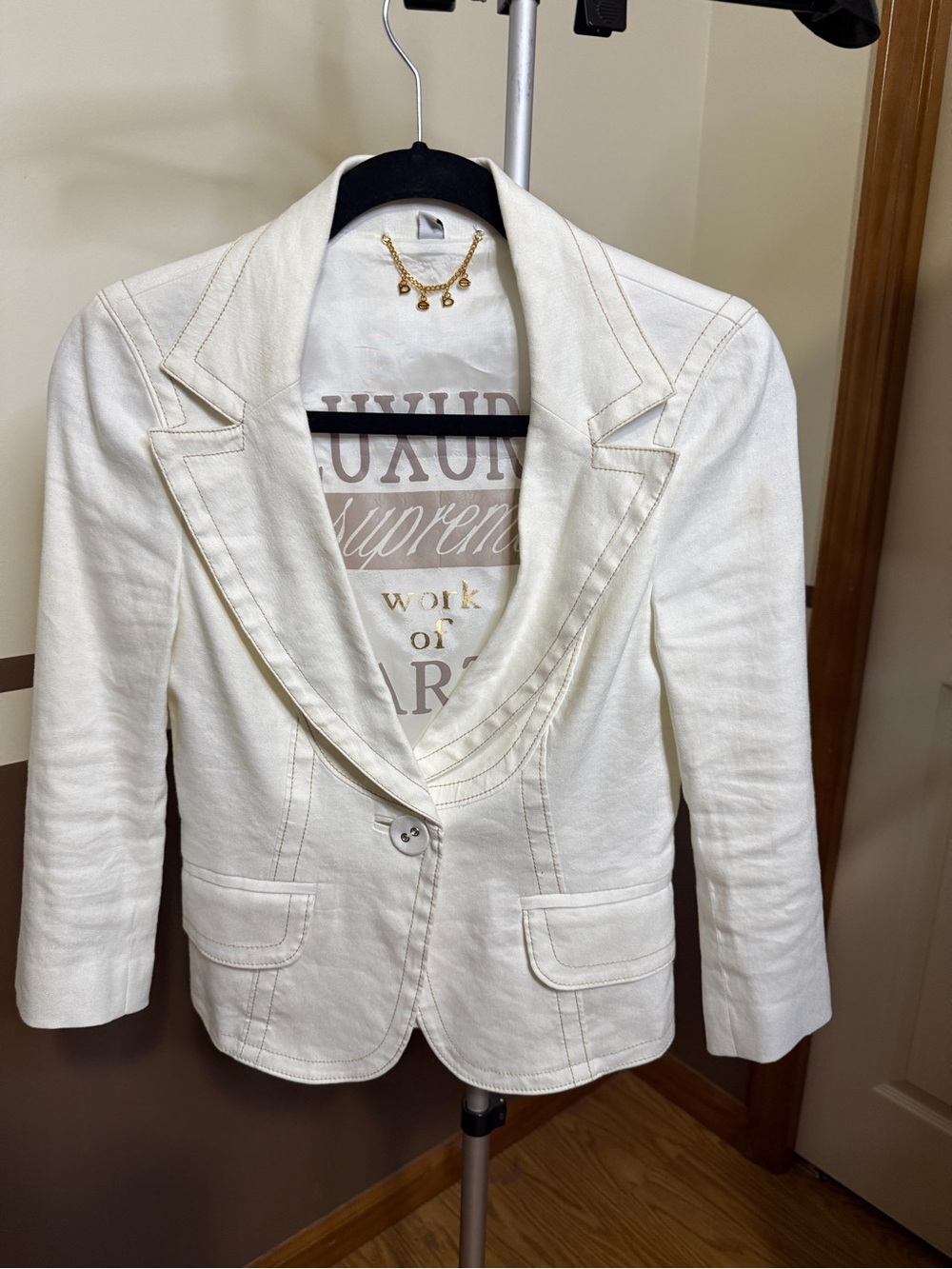 bebe Vintage Y2K Ivory Single-Button Notch Lapel Blazer size 4